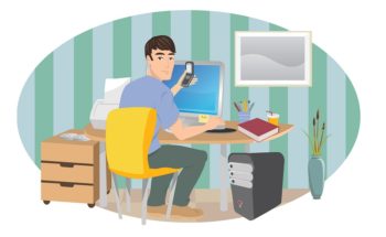 Trabalho a Partir de Casa desenho de um homem no computador